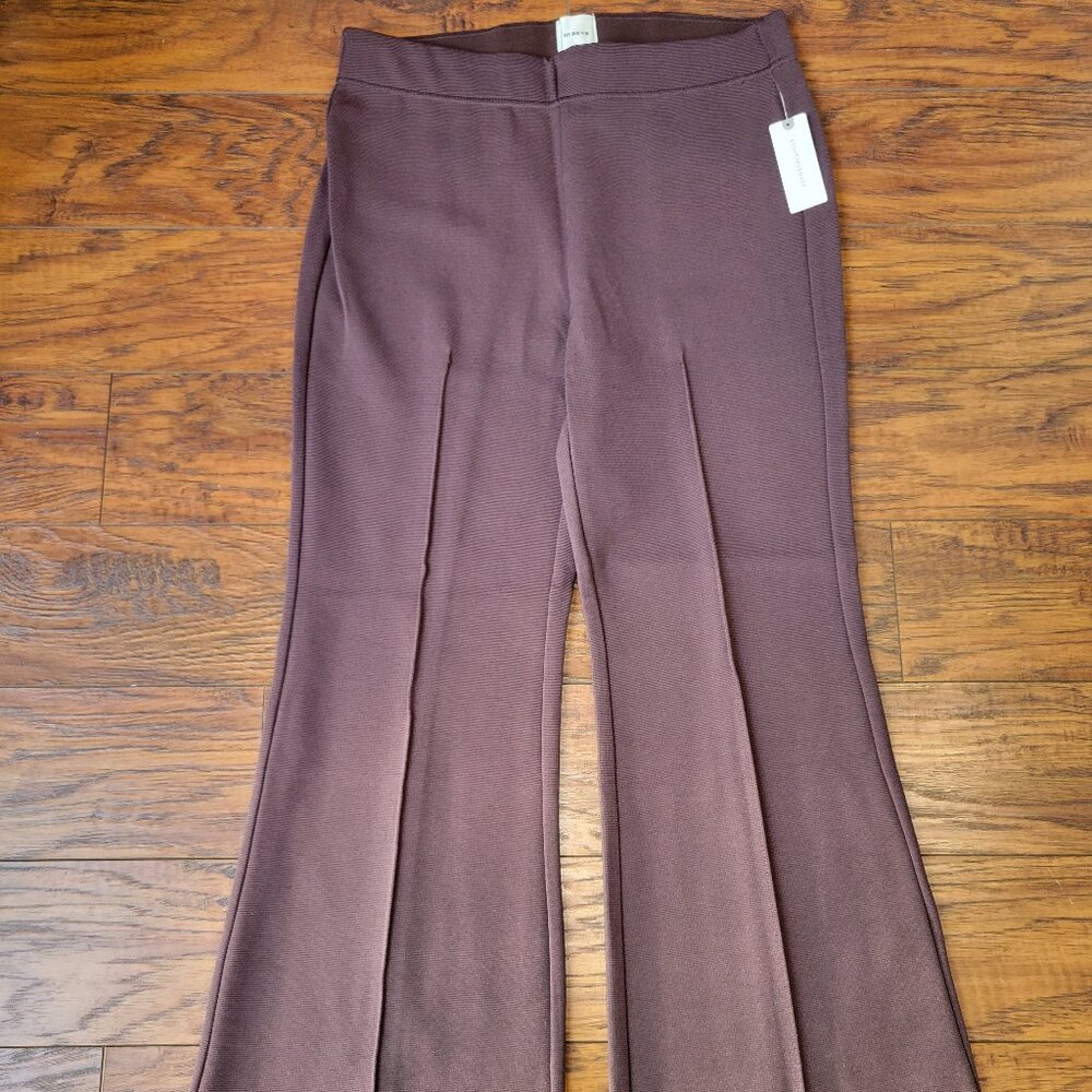 Anthropologie MAEVE Brown Soft-Knit Front Seam Flared Pants sz M NWT Business